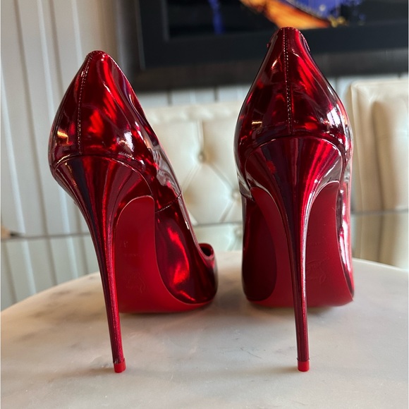 CHRISTIAN LOUBOUTIN Kate 100 iridescent psychic patent leather pumps 37 Red - Picture 15 of 17